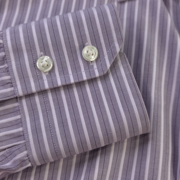 Hugo Boss Dress Shirt 16 34/35 Purple Striped Point Collar Cotton - Picture 3 of 9